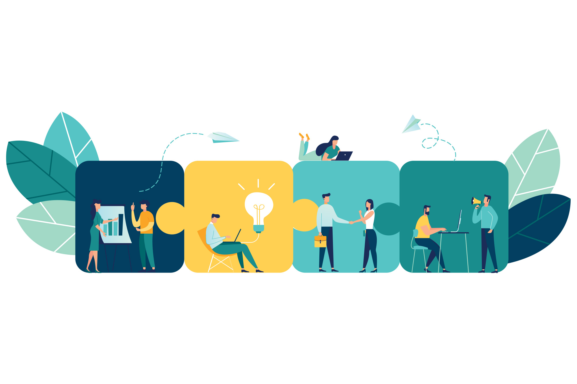 Business concept. Team metaphor. people connecting puzzle elements. Vector illustration flat design style. Symbol of teamwork, cooperation, partnership vector